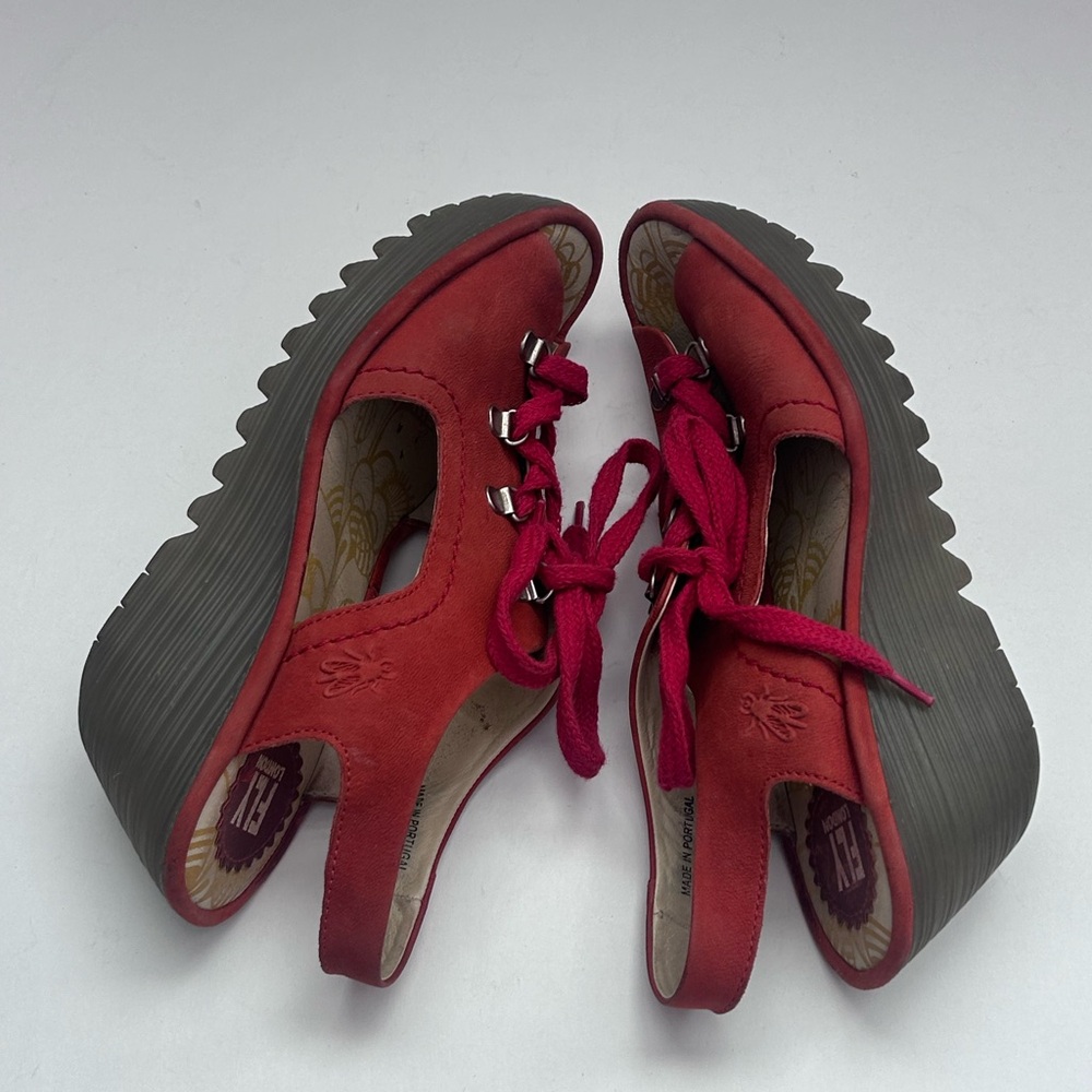 FLY LONDON Red leather wedge sandals Size 40 - Picture 13 of 16